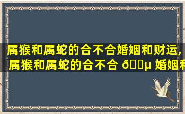 属猴和属蛇的合不合婚姻和财运,属猴和属蛇的合不合 🌵 婚姻和财运 🦉 相配